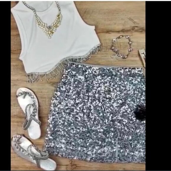 Sequin Skirt High Waist Sparkly Side Split Hem, Size: Medium - Picture 5 of 8